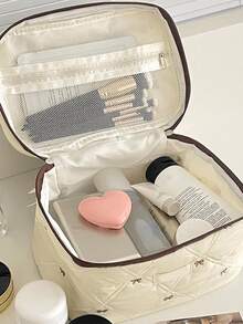 Große Kapazität tragbare Kosmetiktasche Kaffee Schleife Beere Schleife Schönheitstasche Stoff weich Reißverschluss Kosmetiktasche Kulturtasche Aufbewahrungsbox Zuhause & Reise täglicher Gebrauch süßes Schleifen-Design Mehrstufige Aufbewahrung Reise Kosmetiktasche Kulturtasche Reisenotwendigkeit Rückkehr zur Schule Muss-haben Reisebegleiter Kreuzfahrt Reisetasche, Make-up Tasche, Kosmetikkoffer, Make-up Tasche, Aufbewahrung, Weihnachtsgeschenke, Tasche, Reise, Geschenke für Frauen, Frauen Tasche, Clutch / kleine Handtasche, Make-up Organizer, Tasche, Pinselhalter, Mini Tasche, Große Kapazität Tasche - Kaffeebraun - Übersicht 5