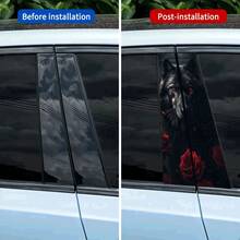 2 件装酷炫动物汽车贴纸，狼图案，自粘式 B 柱贴花，乙烯基材质，半哑光饰面，矩形，前部放置，适用于玻璃和金属表面，一次性车辆外部装饰 - 彩色 - 查看 3