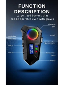 BOSSNEY Auriculares para casco, altavoz con calidad de sonido HD, Bluetooth 5.4, reducción de ruido, luz ambiental - Negro - Ver 9