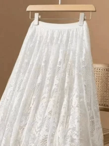 Long Skirt With Lace Appliqué | Elegant Fairy Style - 米色 - 查看 3