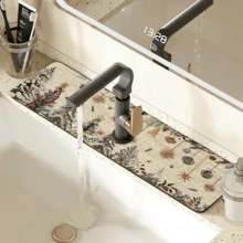 1 pièce Couvre-robinet à motif sapin de Noël, décoration et cadeau de Noël, en polyester durable, séchage rapide, facile à nettoyer, convient pour la cuisine et la salle de bain, installation facile, décoration quotidienne, cadeau, tapis de salle de bain, couvre-robinet durable, accessoire de robinet