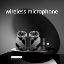 无线领夹式麦克风：具有智能降噪和 360° 拾音功能，黑色，带防风罩，一键连接，便携式领夹式麦克风，兼容 Android 智能手机/平板电脑、流媒体、视频博客、视频会议 - 黑色 - 查看 2