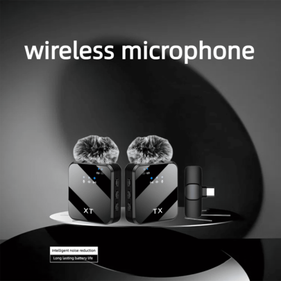 ميكروفون لاسلكي صغير: مع إلغاء الضوضاء الذكي وتقاط 360 درجة، باللون الأسود، مع غطاء للرياح، اتصال بلمسة واحدة، ميكروفون قابل للتثبيت، متوافق مع هواتف/أجهزة لوحية أندرويد، البث المباشر، التدوين المرئي، مؤتمرات الفيديو