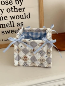 Bear Storage Basket – Hand-Quilted Cute Home Snack Holder, Desktop Small Item Organizer.