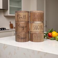 Juego de 1/2 piezas de boles de sal, pimienta y azúcar de madera de palisandro con tapas magnéticas giratorias y cucharas para almacenar azúcar, sal, especias, hierbas o condimentos favoritos