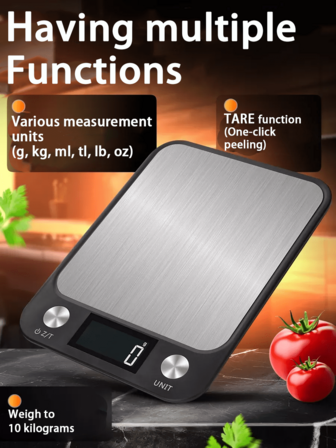  [Bestseller]1PC High-Range 10kg Precision Digital Scale Kitchen Scale -Scale For Coffee. - Precise To 0.1g. Made Of ABS Durable Material. Rubber Anti-Slip Corner Pads At The Bottom. Easy To Clean Stainless Steel Scale Surface.