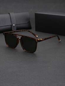 1 par de óculos masculinos novos, estilosos, com armação grande e ponte dupla, retrô, personalizados, estilo de rua, adequados para decoração de festas, viagens ao ar livre, férias na praia, vem com um delicado estojo de couro