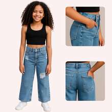 Wide Leg Pants Colorful Twill And Printed Jeans For Children, Youth, Pre-Teen Girls - Marbled - View 7