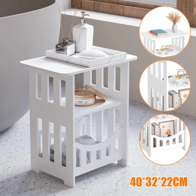 Lislark White Side Tables, 2 Tier Bedside Tables, Sofa Table Side Table For Living Room, Nordic Style Bedroom Storage Cabinet Table, Living Room Mini Table, Suitable For Bedroom, Bathroom, Home Storage