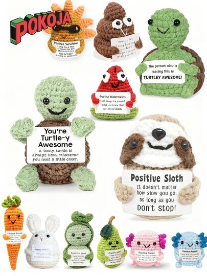 钩针编织向日葵装饰物（带贺卡），有趣的装饰件，带有向日葵/树懒/乌龟/胡萝卜/兔子图案，送给朋友的创意礼物，派对装饰，节日礼物，毛绒玩具，节日，树懒毛绒动物，办公室装饰，可爱毛绒玩具，钩针编织动物