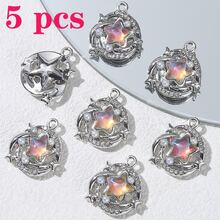 5/10/20pcs Random Pink Y2K Style Butterfly, Sun, Moon, Star, Heart Enamel Pendant Charms For DIY Necklace, Bracelet, Jewelry Making, Crafts, Keychain, Bag Charm - Pink - View 5