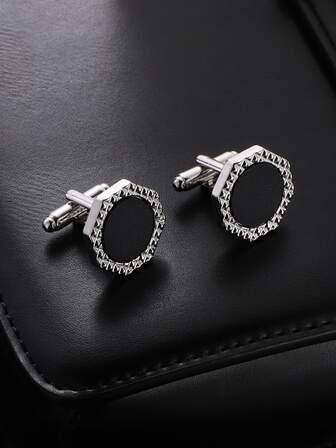 1 par moderiktiga personliga geometriska manschettknappar i rostfritt stål, manschettknappar till formella skjortor för män, bröllop, fars dag, födelsedagspresent