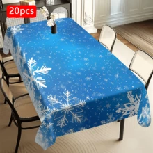 1/20pcs Christmas Tablecloth, Blue Romantic And Fantasy Theme, Snowflake Pattern Tablecloth - Easy To Clean Polyester Desktop Covering - Indoor/Outdoor Holiday Party Decoration - Suitable For Rectangular Dining Table - Holiday Dining Table Decoration - Christmas Gift Ideas, Easy To Clean Material, Home Decoration