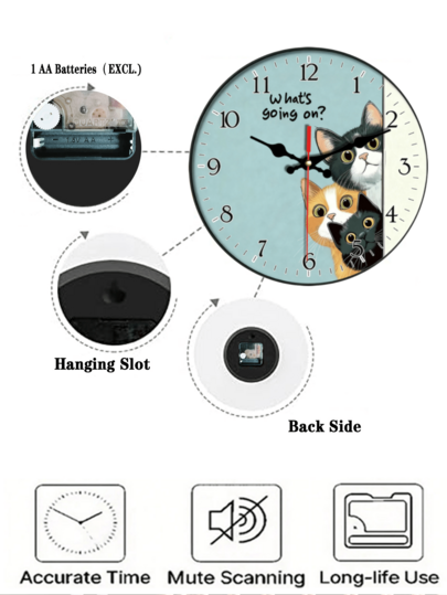 10 12 Inch Battery Operated ative Round Wand Clock, Quiet Klok Cat Living Room, Bedroom, Kitchen Perfect Lovers Moderne Farmho Easy To Read Numbers Home Fun Premium Finish, Stylish Interior er, 2D Graphic Room view 5
