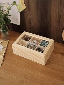 1pc Desktop Tea Bag & Tea Leaf Storage Box, 6 Compartments Coffee Snack Tea Bag Organizer Box, Candy Storage Container, Creative Home Decor, Wooden Storage Box With Transparent Glass Lid (The Wood Grain Pattern May Vary Slightly From The Actual Product Received)