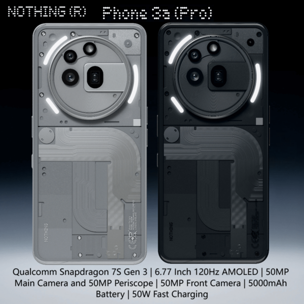 Nothing Phone (3a) Pro 5G Smartphone Grey, Qualcomm Snapdragon 7S Gen 3, 6.77 Inch 120Hz AMOLED, 50MP Main Camera And 50MP Periscope, 50MP Front Camera, 5000mAh Battery, 50W Fast Charging, NFC, Nothing OS 3.1 Powered By Android 15