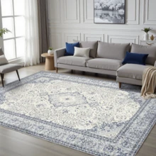 Gdieo Area Rugs For Living Room, Machine Washable Vintage Floral Carpet, Non-Slip Low Pile Throw Rugs With Rubber Backing Washable Carpet For Bedroom Room, Navy Blue And White Rug For Home Decor. - Blue - View 12