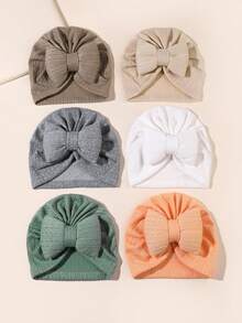 3件套婴儿幼儿大蝴蝶结发带帽组合，1-6个月，柔软提花蝴蝶结针织帽，四季皆宜 - 彩色 - 查看 15