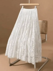 Long Skirt With Lace Appliqué | Elegant Fairy Style - 米色 - 查看 2