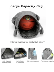 1pc Large Capacity Drawstring Sports Backpack, Fashion Gym Bag With Inner Pocket, Waterproof Wear-Resistant Nylon Oxford Cloth Material, With Bottom Shoe Compartment And Side Mesh Pockets And Wide Drawstring School Bag, Suitable For Men And Women Football Basketball Travel Yoga Swimming Cycling Shoulder Bag, Christmas Gifts - Multicolor - View 5