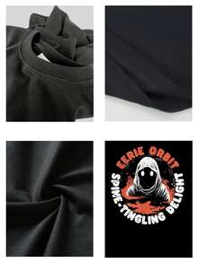 Eerie Orbit Graphic Tee für Herren, hochwertige Baumwolle, stilvolles T-Shirt mit Rundhalsausschnitt und kurzen Ärmeln und einzigartigem Distressed-Print, lässig und bequem, perfekt für den Alltag, in verschiedenen Größen erhältlich. - Schwarz - Übersicht 4