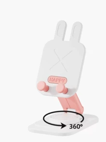 1 件 360° 可旋转卡通兔子手机支架，创意兔子形状可折叠便携式桌面支架，适用于智能手机和平板电脑 - 桌面支架 - 彩色 - 查看 10
