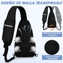 Mochila Cruzada para Hombre Bolsas al Hombro Impermeable Bolso Bandolera Bolso de Pecho Múltiples Compartimentos Sling Bag - Negro - Ver 4