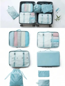 8件套收纳袋套装 - 轻便旅行行李整理袋，带鞋袋，适用于背包/行李箱衣物收纳，大学宿舍及度假必备 - 彩色 - 查看 11