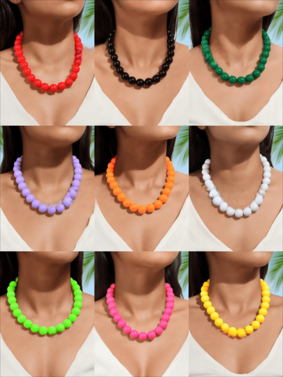 Conjunto de colar e brincos de contas de cor dopamina, 1 peça, moderno, exagerado e chamativo, de alta qualidade, adequado para uso diário feminino, banquetes e festas