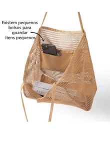 Foldable Lightweight Mesh Beach Bag With Zipper Pocket For Women, Vacation, Beach, Pool, Travel - màu đen - Xem 6