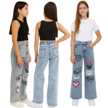 Wide Leg Pants Colorful Twill And Printed Jeans For Children, Youth, Pre-Teen Girls - 大理石紋 - 查看 2
