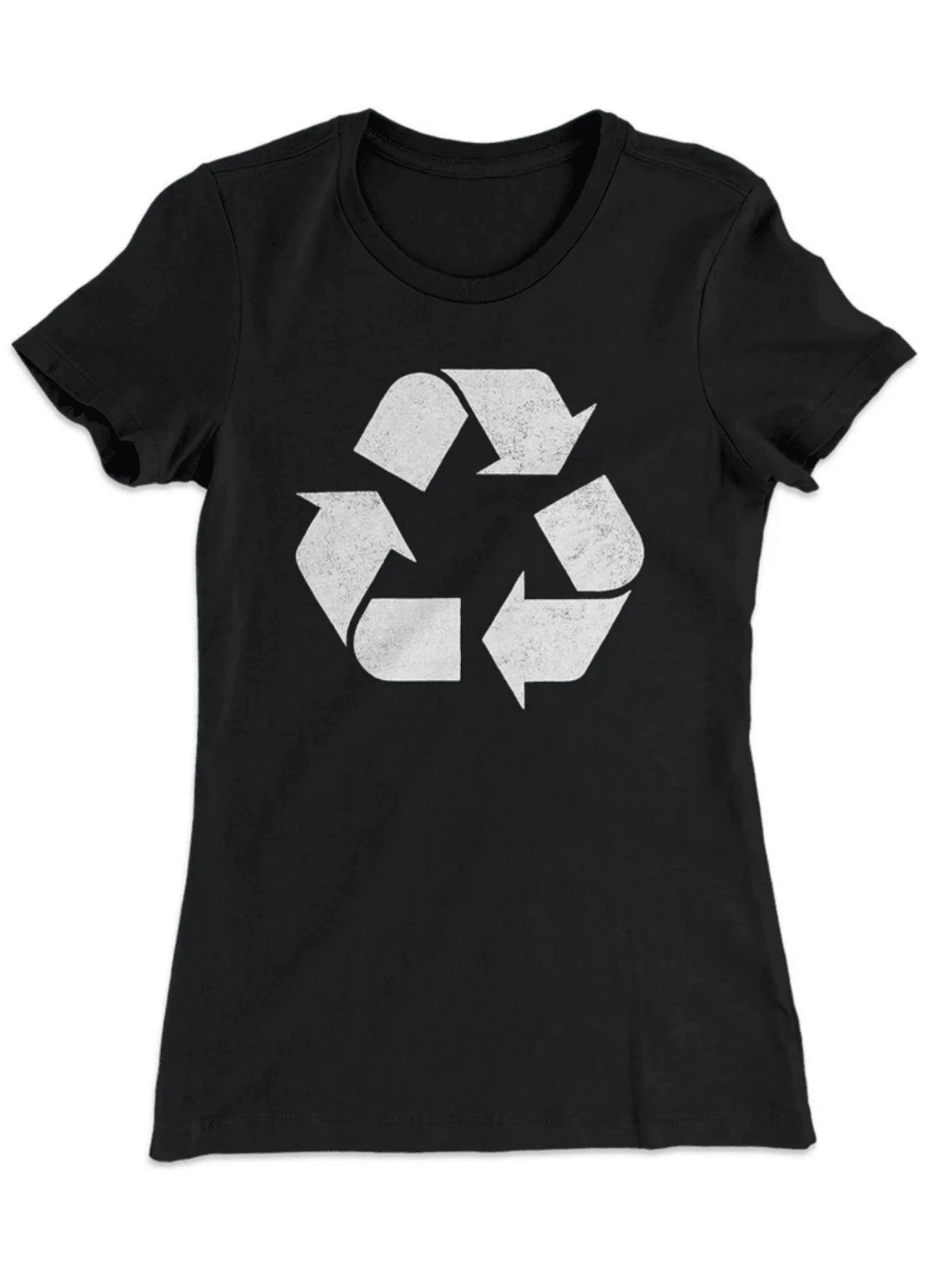 1pcs Distressed  Recycling Symbol Graphic Print Black Short Sleeve Friendly T Shirt Conscious Women's Casual 100% Cotton Breathable Comfortable Everyday Round Neck Tee - Black - View 1