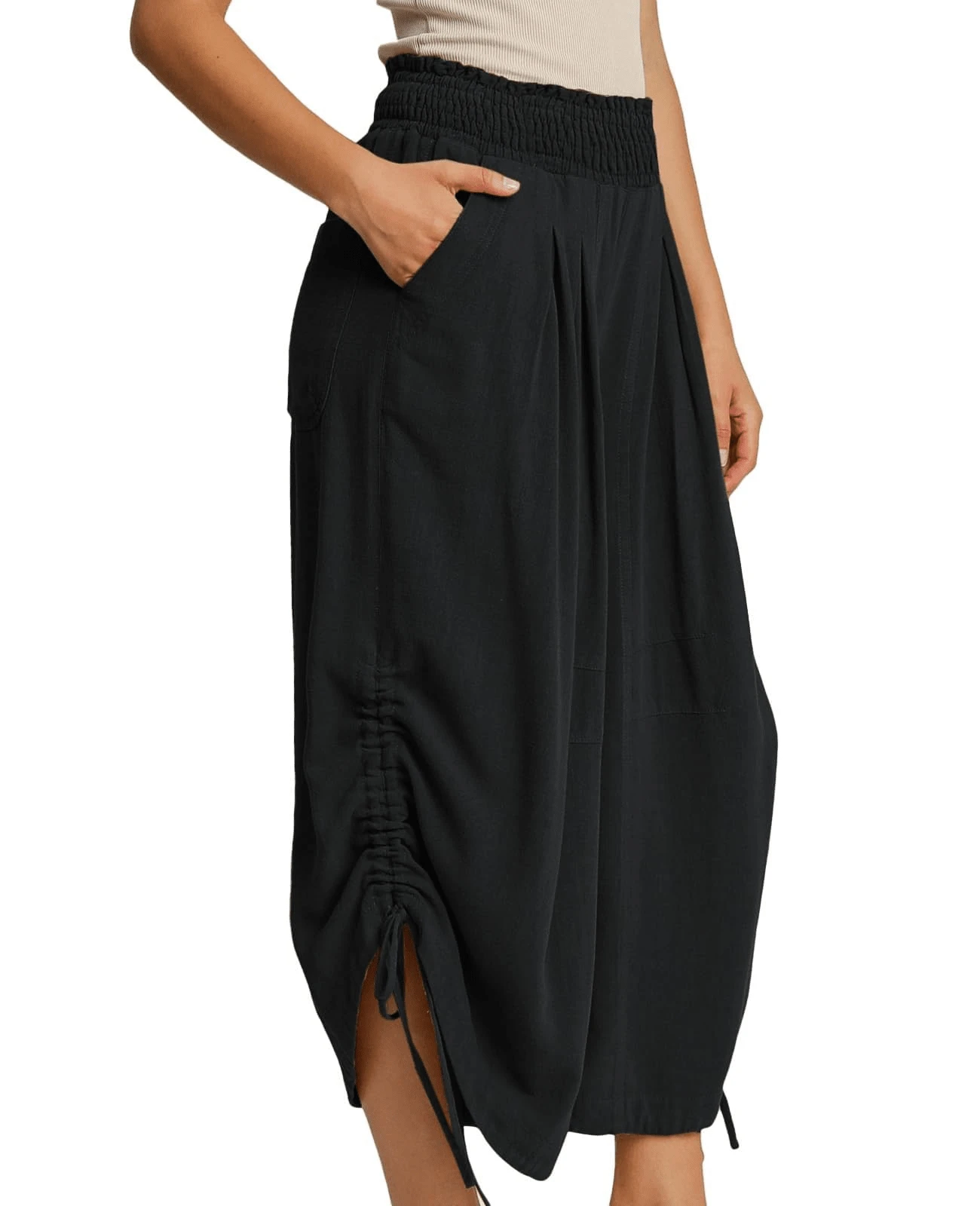 GS SNOWING Women's Palazzo Pants Summer Boho Wide Leg High Waisted Casual Harem Pant With Pocket - 黑色 - 查看 1