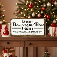 1 Piece Decorative Personalized Backyard Bar Sign, Wooden Sign, Custom Name, Vintage Outdoor Wall Decor For Home Bar, Pub, Cafe, Kitchen