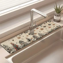 1 pièce Couvre-robinet à motif sapin de Noël, décoration et cadeau de Noël, en polyester durable, séchage rapide, facile à nettoyer, convient pour la cuisine et la salle de bain, installation facile, décoration quotidienne, cadeau, tapis de salle de bain, couvre-robinet durable, accessoire de robinet