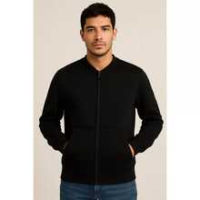 Unisex Zipper Sweatshirt Jacket Without Hood  Pocket Flannel Winter Thermal Reinforced Stitching - 黑色 - 查看 2