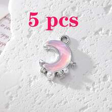 5/10/20pcs Random Pink Y2K Style Butterfly, Sun, Moon, Star, Heart Enamel Pendant Charms For DIY Necklace, Bracelet, Jewelry Making, Crafts, Keychain, Bag Charm - Pink - View 6