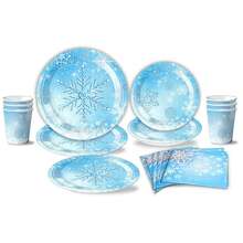 10 件/20 件/50 件冰雪奇缘冬季雪花派对包生日派对用品雪花餐具套装蓝色雪花设计纸盘杯子餐巾餐具套装 10&20 位客人适合圣诞节冬季仙境装饰 - 彩色 - 查看 4