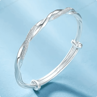 1pc S925 Sterling Silver Plated Bracelet - Rustic Nail Sand Texture, Adjustable Round Bangle For Women - Elegant Jewelry Gift For Birthday, Holidays