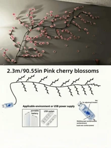 1pc 2.3m-144LED Cherry Blossom Tree Vine Light - 8 Flashing Modes, USB Powered, DIY Flexible, Suitable For Home Decor/Living Room/Fairy Garden/Room Decoration/Wall Decor/Yard/Holiday Party/Game Room/Office - Multicolor - View 13