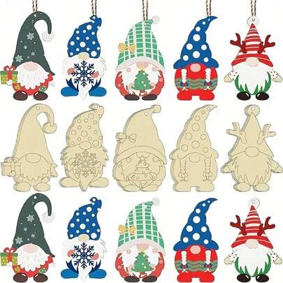 10pcs Incomplete Christmas Hanging Decorations, Wooden Gnome Hanging Decorations, DIY Graffiti Decorations, Christmas Tree Hanging Decorations Suitable For Indoor/Outdoor Home Decor, Room Decor, Living Room Decor