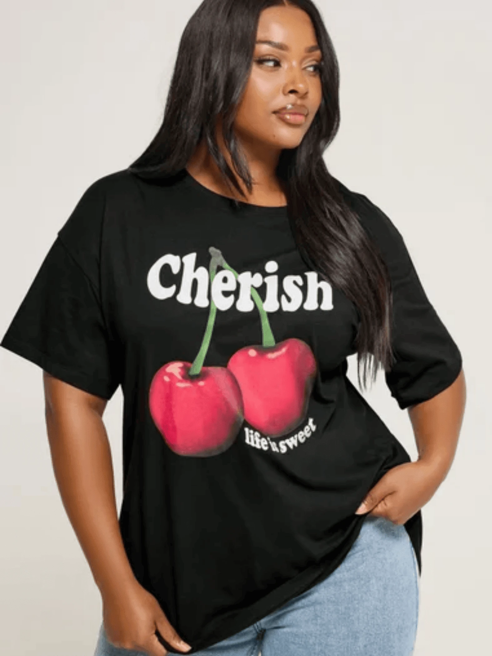 1pcs Women's Oversized T Shirt Cherry Graphic Print TShirt Summer Casual 100% Cotton Round Neck Oversized Tee Cute Sweet Fruit Graphic Tee - Black - View 1