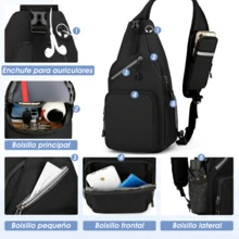 Mochila Cruzada para Hombre Bolsas al Hombro Impermeable Bolso Bandolera Bolso de Pecho Múltiples Compartimentos Sling Bag - Negro - Ver 3