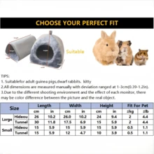 Guinea Pig Hideout, Washable Rabbit Bed With Guinea Pig Tunnel, 2 Packs Guinea Pigs Toys Set Bunny Hideout Cage Accessories For Hamster Ferret Rabbits Bunny, Grey