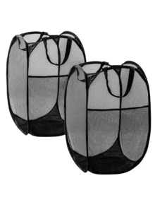 Collapsible Pop-Up Laundry Hamper Basket: Features Sturdy Handles & Side Pocket, Breathable Mesh & One-Second Pop-Up/Collapse Design.  For Efficient Dirty Clothes Storage & Easy Transport.  Perfect For Dorm Rooms, College Life, Laundry/Bathroom Organization, Travel & Small Spaces.  Ideal For Students, Travelers, Space-Saving Homes.  Black. - 黑色 - 查看 11