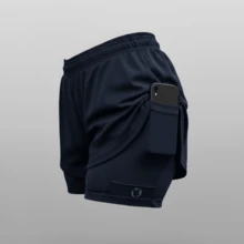 Women's Dry Fit Compression Shorts Navy Blue 2 In 1 Gym Training Running Secret Internal Pocket - Navy Blue - View 10