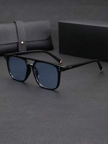 1 par de óculos masculinos novos, estilosos, com armação grande e ponte dupla, retrô, personalizados, estilo de rua, adequados para decoração de festas, viagens ao ar livre, férias na praia, vem com um delicado estojo de couro