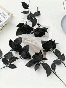 20 pièces/5 pièces/1 pièce Roses noires artificielles pour la décoration, convient pour la décoration d'Halloween à la maison, la décoration d'automne, la décoration de la chambre, la décoration d'Halloween, les décorations d'automne pour la maison, Halloween, Rose, Couronne DIY, belle décoration de mariage, cadeau de la Saint-Valentin, arrangement de bouquet, plantes artificielles pour la maison, décoration de jardin - noir - Voir 7