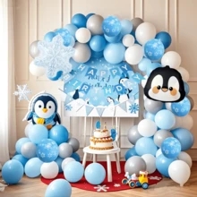 131pcs Cute Penguin Theme Birthday Balloon Arch Set, Includes 12/10/5 Inch Blue, White And Gray Balloons, And Penguin Foil Balloons, Suitable For Penguin Theme Birthday Party, Gender Reveal Party Decoration. - 131pcs Blue, White and Gray - View 2