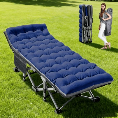  WOWDVOV Adult Folding Camping Bed Portable Folding Outdoor Bed, 75 Inch Multifunctional Lounger With Side Pockets And Carrying Bag, Heavy Duty Bed For Outdoor Portable Travel Camping Beach Vacation, Loading 500 Pounds
